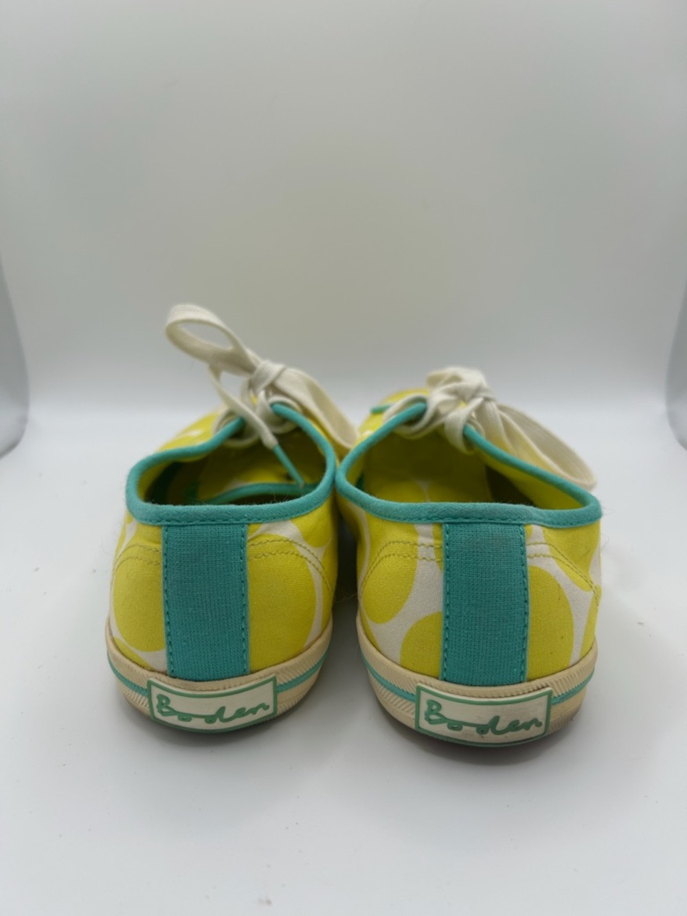 Boden Yellow Polka Dot Canvas Sneakers Teal Trim Women’s Size 37 EU / US 6 - Picture 4 of 14